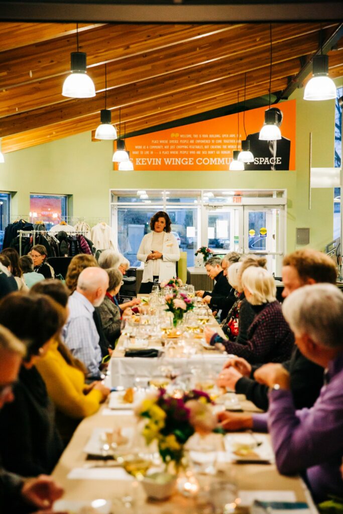 Leah speaks at Pop-Up Dinner.